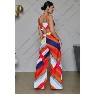 Print Halter Jumpsuit Wide-Leg Pants Casual Off The Shoulder Backless Playsuit