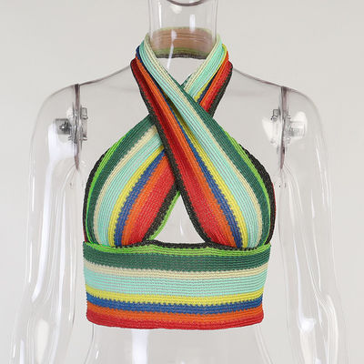 Colored Neck Sleeveless Sexy Slim Knit Cross Blouse Women