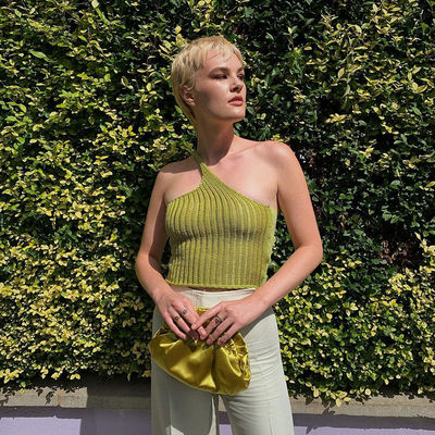 단화주 울 제직물 비스듬한 어깨 등 심장 블라우스 T셔츠 여성